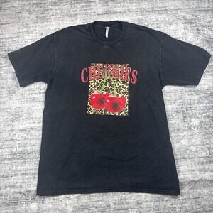 Cherries Shirt Size Large Black Gray Acid Wash Leopard Print Graphic Tee Top